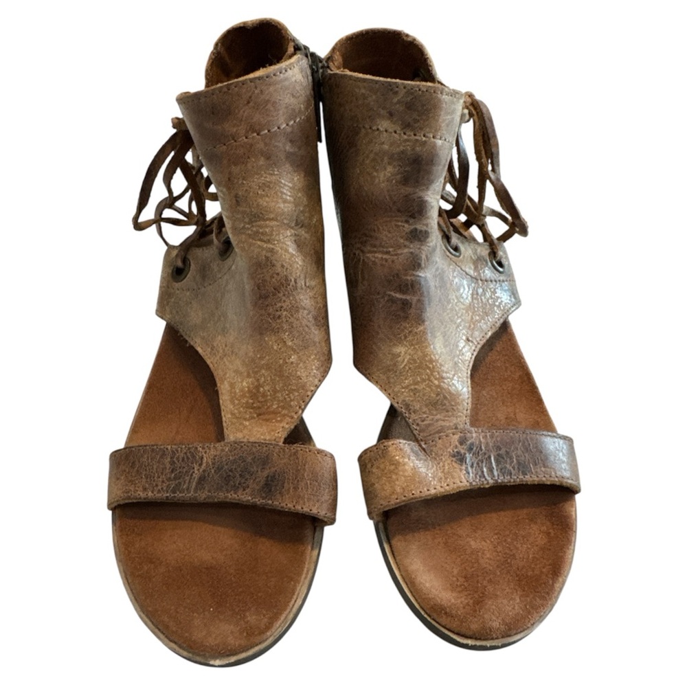 Women's Brown Leather Lace-Up Open-Toe Sandals